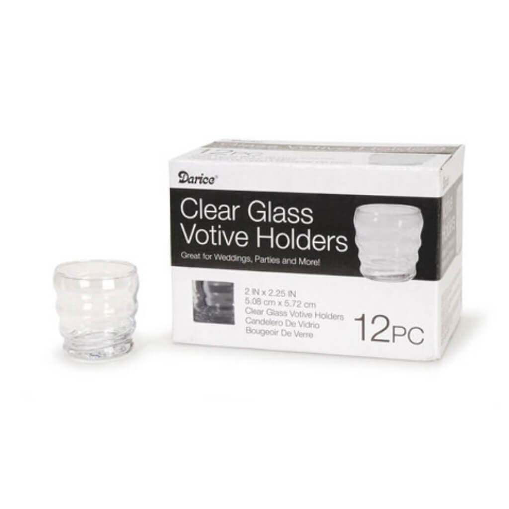 Votive Candle Holder Crimp Clear Glass 