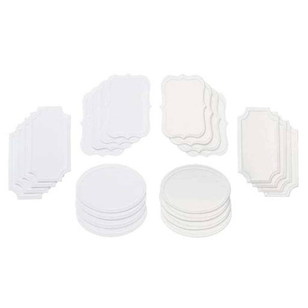 LABELS WHITE ASSOTED SHAPE 24PCS 