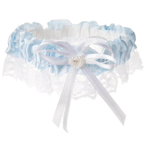 Garter Satin and Lace Trim with Heart Light Blue 
