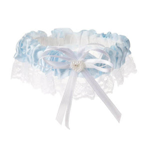 Garter Satin and Lace Trim with Heart Light Blue