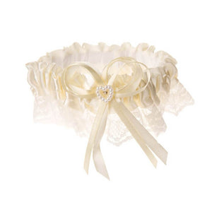 Garter Satin and Lace Trim with Heart Cream