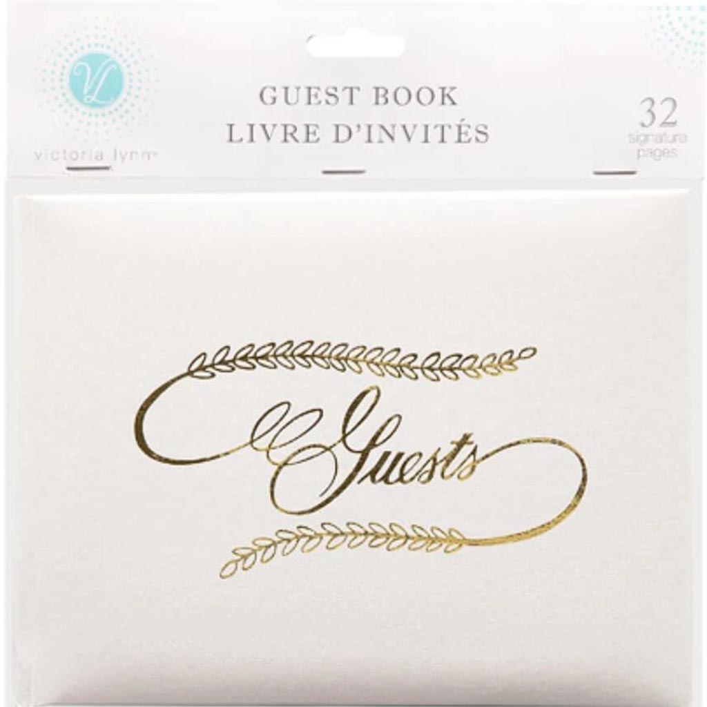 Guest Book Gold Script White 