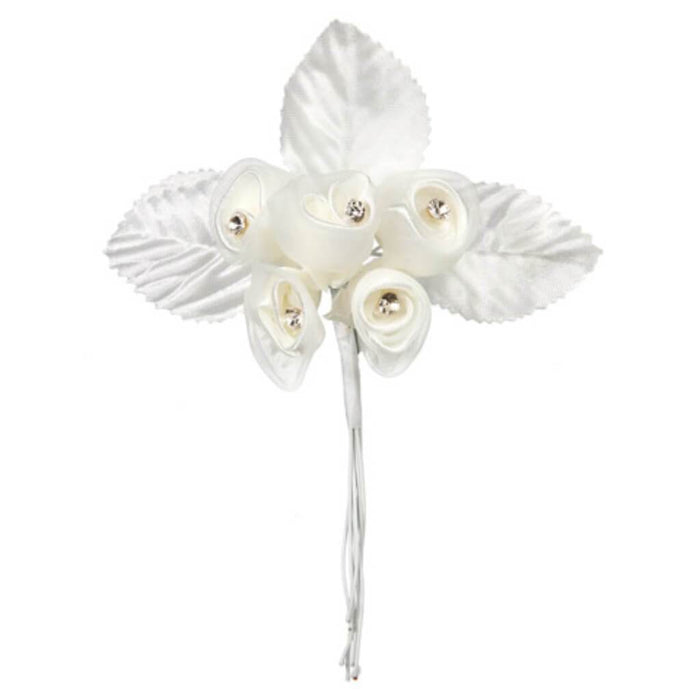 Sheer and Satin Rose Bunch Rhinestone Centers Cream 6 bunches 
