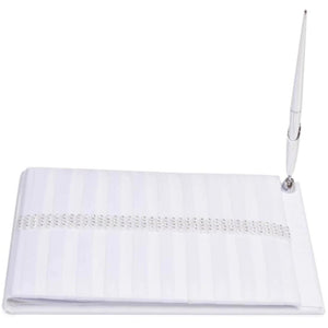 Guest Book Set White with Rhinestone Row 