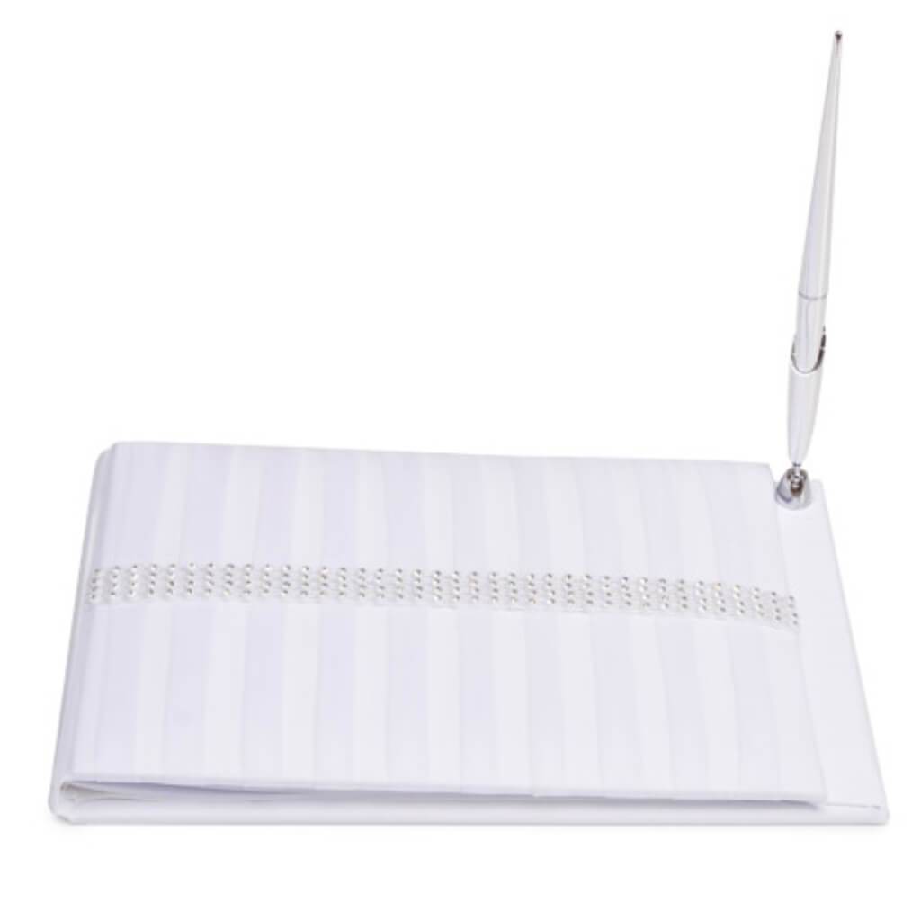 Guest Book Set White with Rhinestone Row 