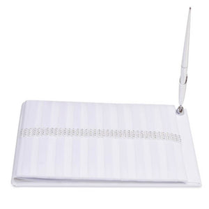 Guest Book Set White with Rhinestone Row