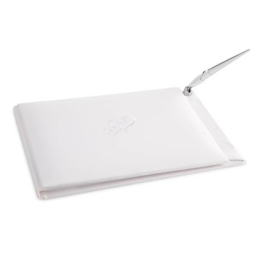 Guest Book Set White with Embroidered Hearts 