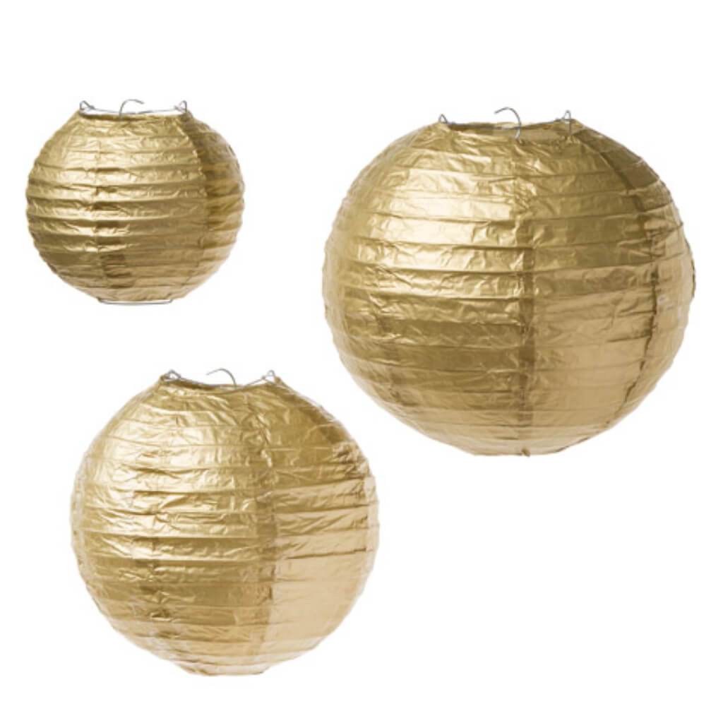 LANTERN PAPER GOLD 3PCS ASSORTED SIZE 