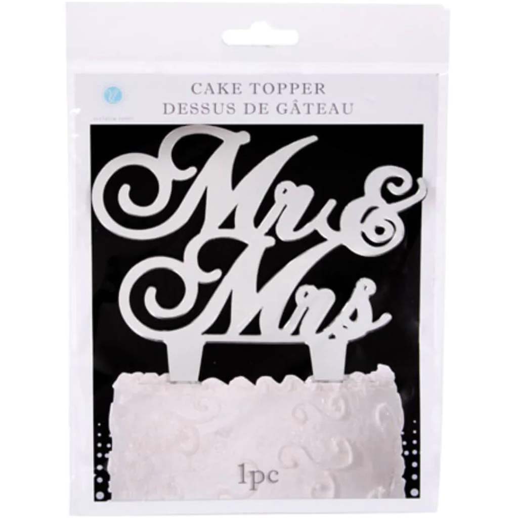 Mr and Mrs Cake Topper Silver Mirror 5.4375 x 5.875 inches 