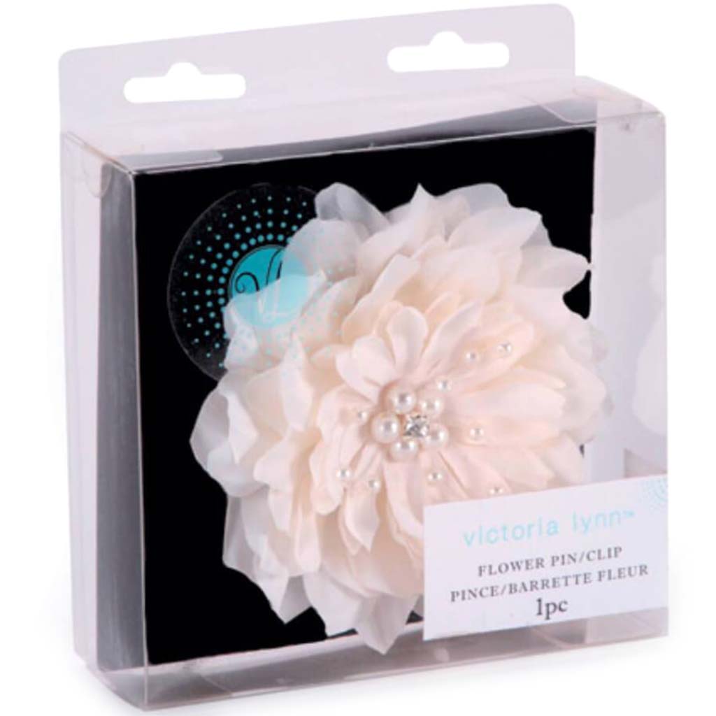 Bridal Flower Hair Pin Cream Mum with Pearls 4.75 inches 