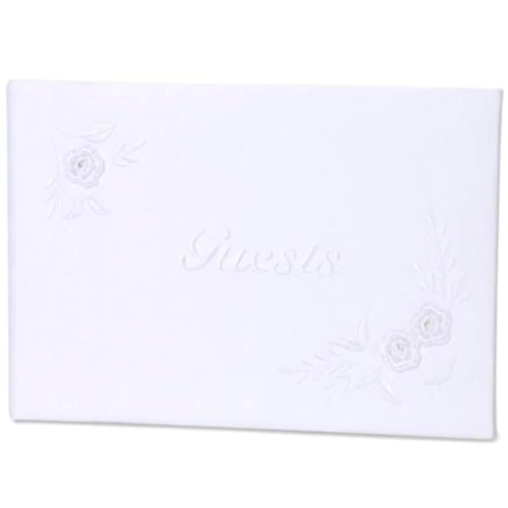 Guest Book Embroidered White 