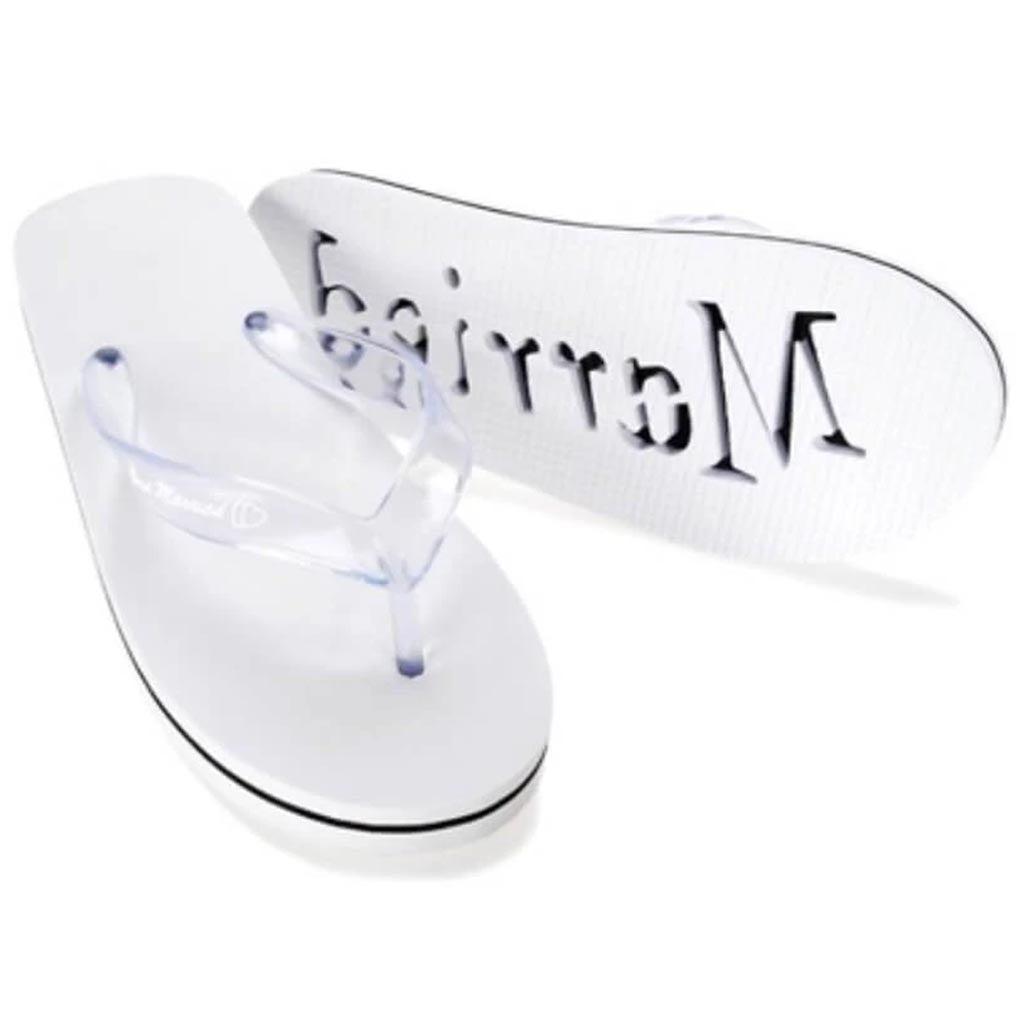 Women&#39;s &quot;Just Married&quot; White Flip Flops 