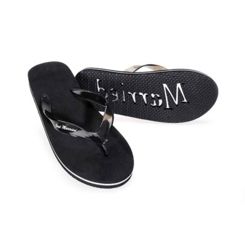 Men's "Just Married" Black Flip Flops