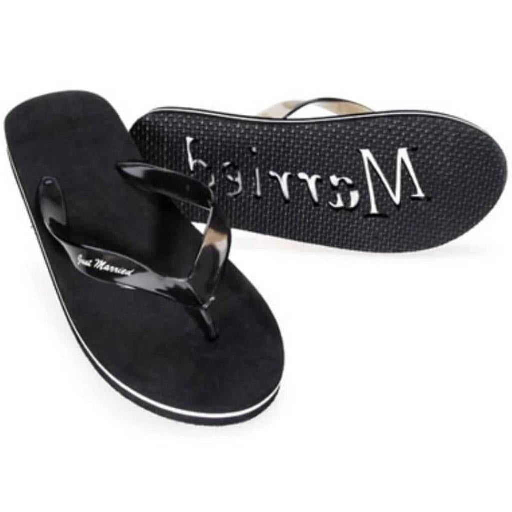 Men&#39;s &quot;Just Married&quot; Black Flip Flops 