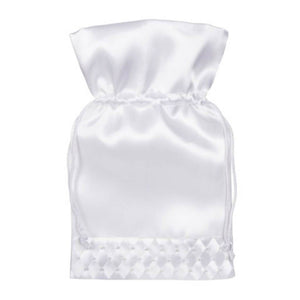 Satin Bridal Drawstring Bag White with Pearl 7 x 10 inches