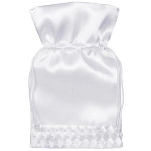 Satin Bridal Drawstring Bag White with Pearl 7 x 10 inches 