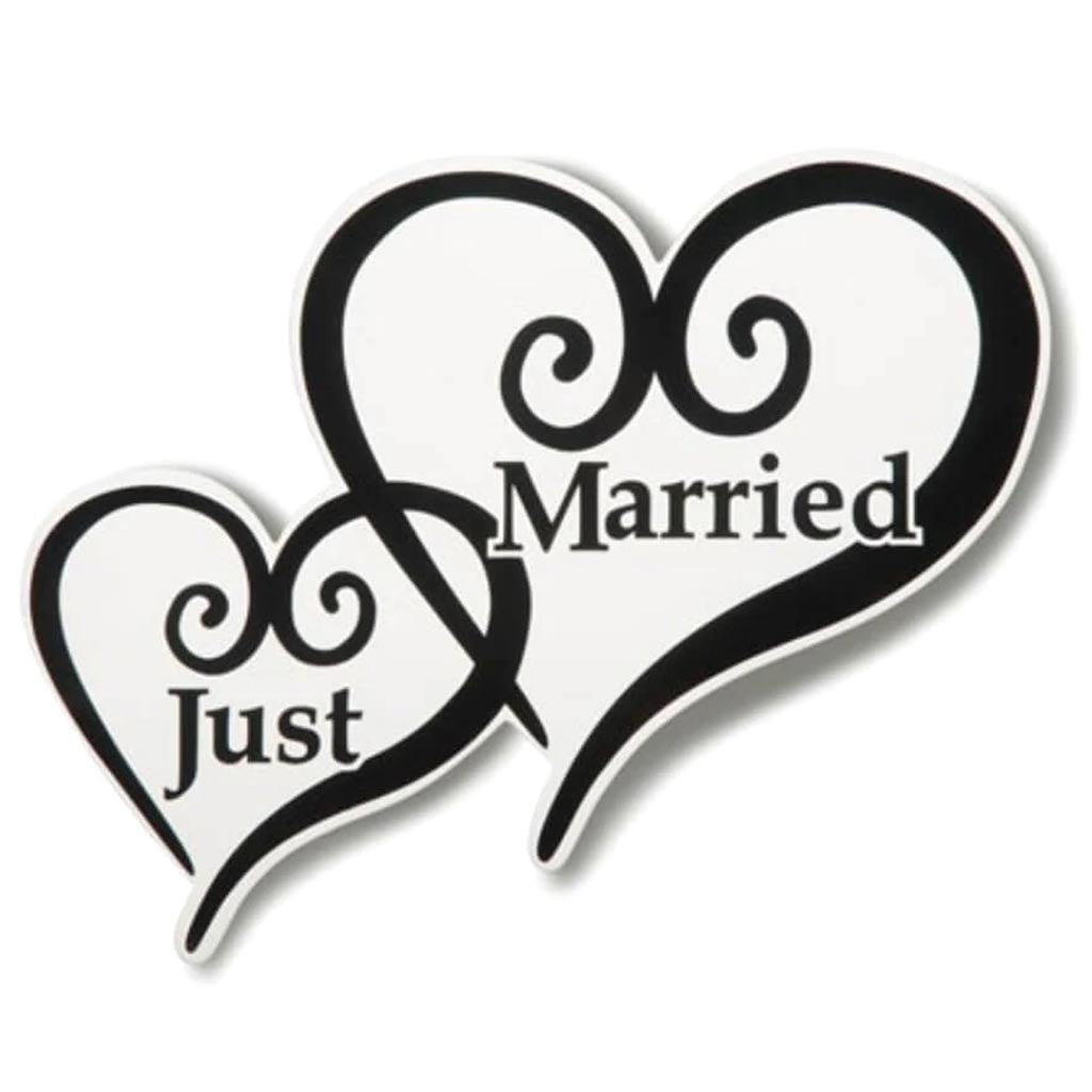 &quot;Just Married&quot; Car Magnet Hearts 6 x 5 inches 