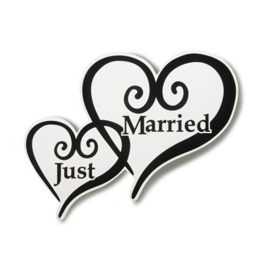 "Just Married" Car Magnet Hearts 6 x 5 inches 