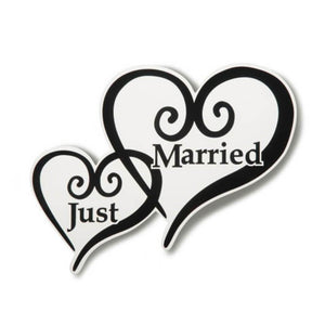 "Just Married" Car Magnet Hearts 6 x 5 inches