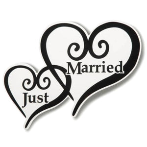 "Just Married" Car Magnet Hearts 6 x 5 inches 