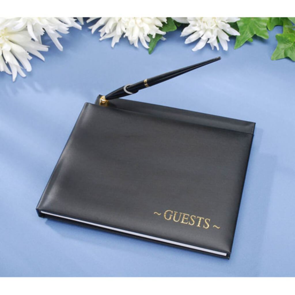 Guest Book Set Black with Gold Print 