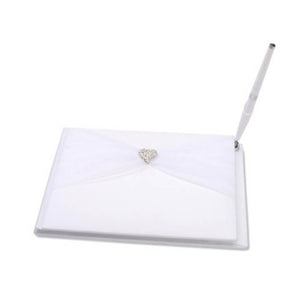 Guest Book White with Tulle & Rhinestone Heart