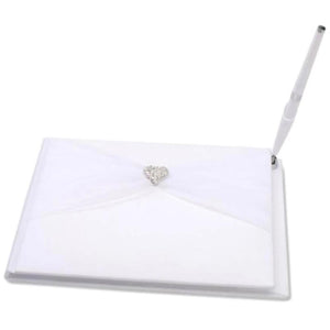 Guest Book White with Tulle & Rhinestone Heart 