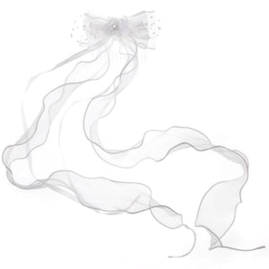 Bridal Bow Hair Comb w/White Tulle & Ribbon Trim 