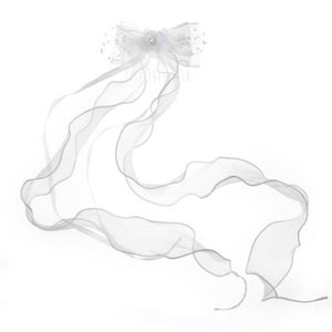 Bridal Bow Hair Comb w/White Tulle & Ribbon Trim