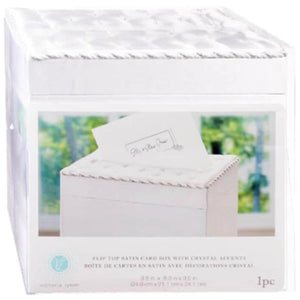 Satin Flip Top Wedding Card Box with Crystals White 