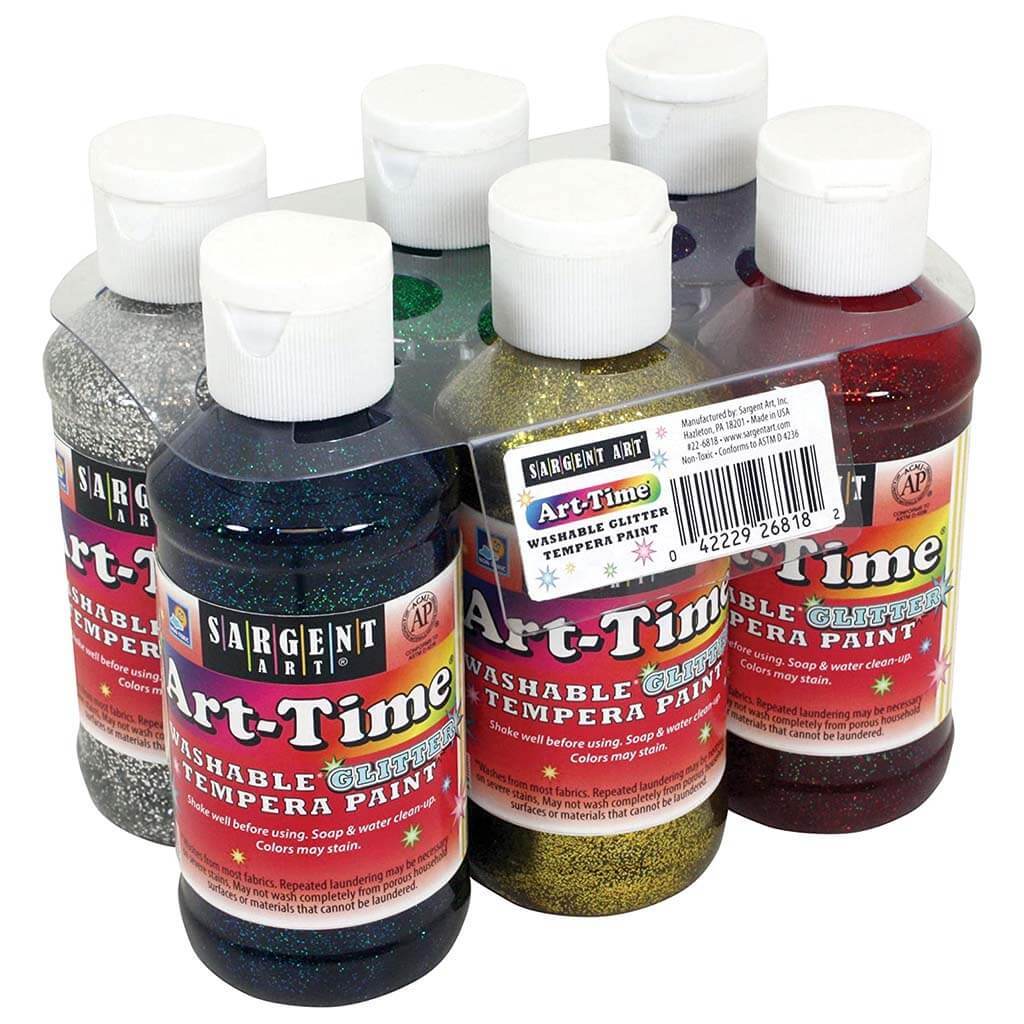 Art-Time Washable Glitter Tempera Paint Set 4oz 6ct