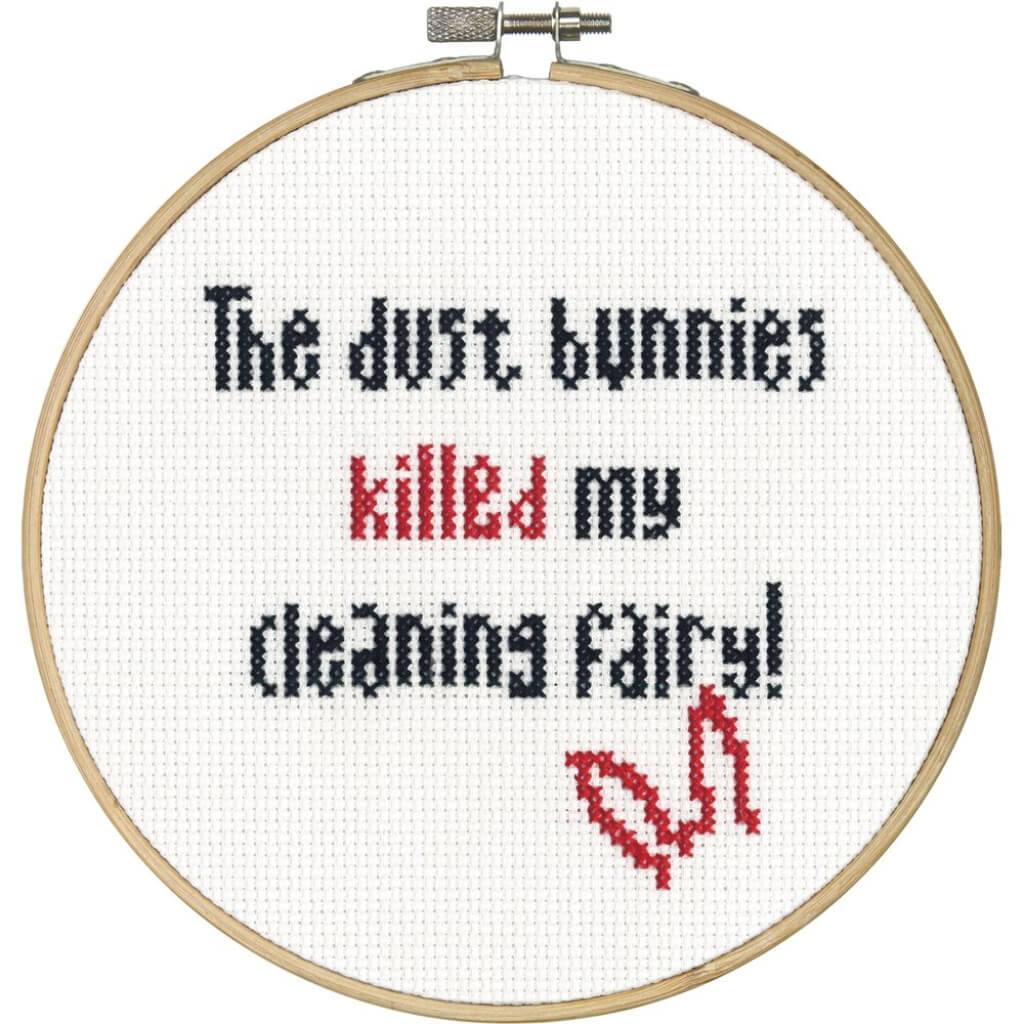 Dimensions/Say It! Counted Cross Stitch Kit 6in Round Dust Bunnies 14 Count