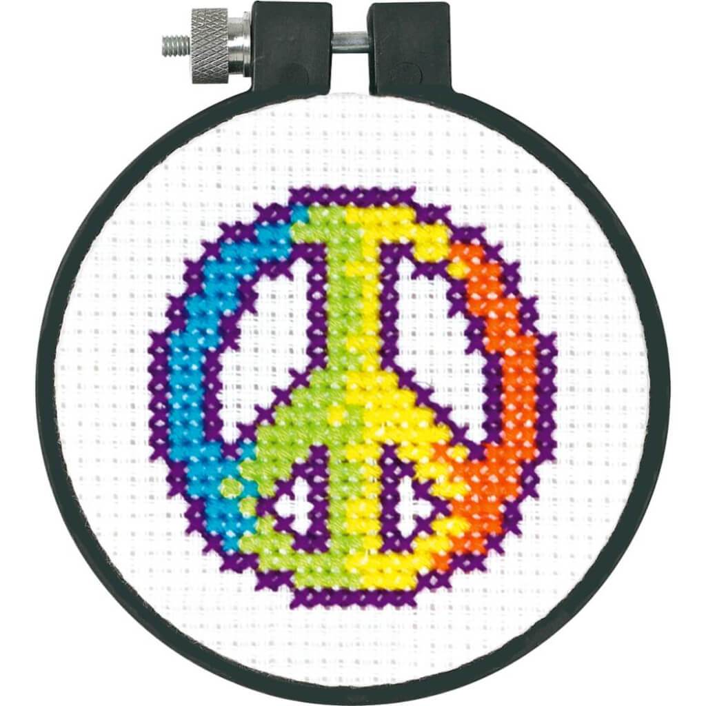 Dimensions/Learn-A-Craft Counted Cross Stitch Kit 3in Round Rainbow Peace 11 Count