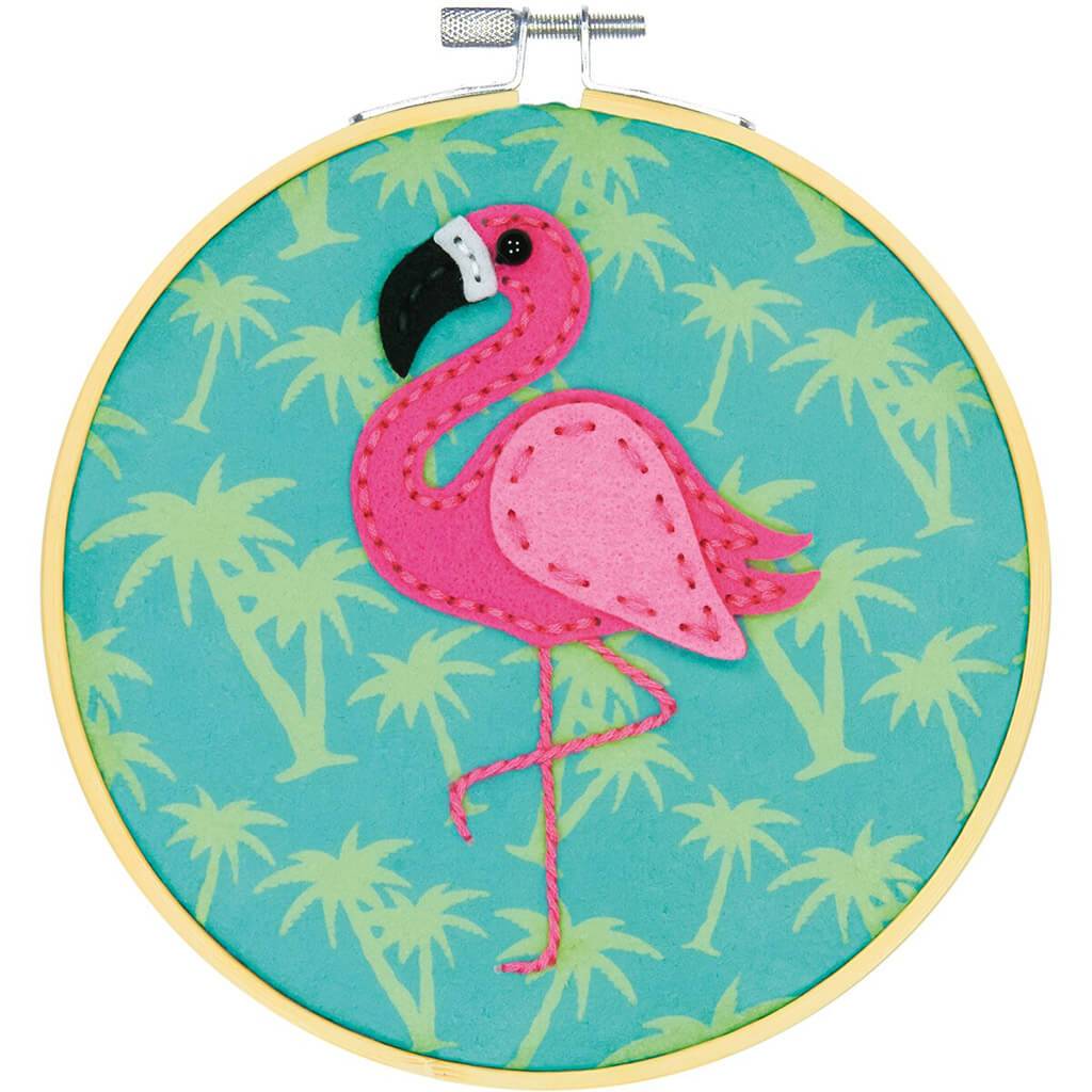 Felt Applique Kit 6in Round Flamingo