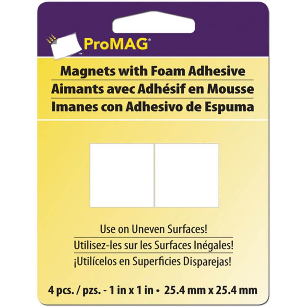 ProMag Square Magnets w/ Foam Adhesive 1in 4/Pkg