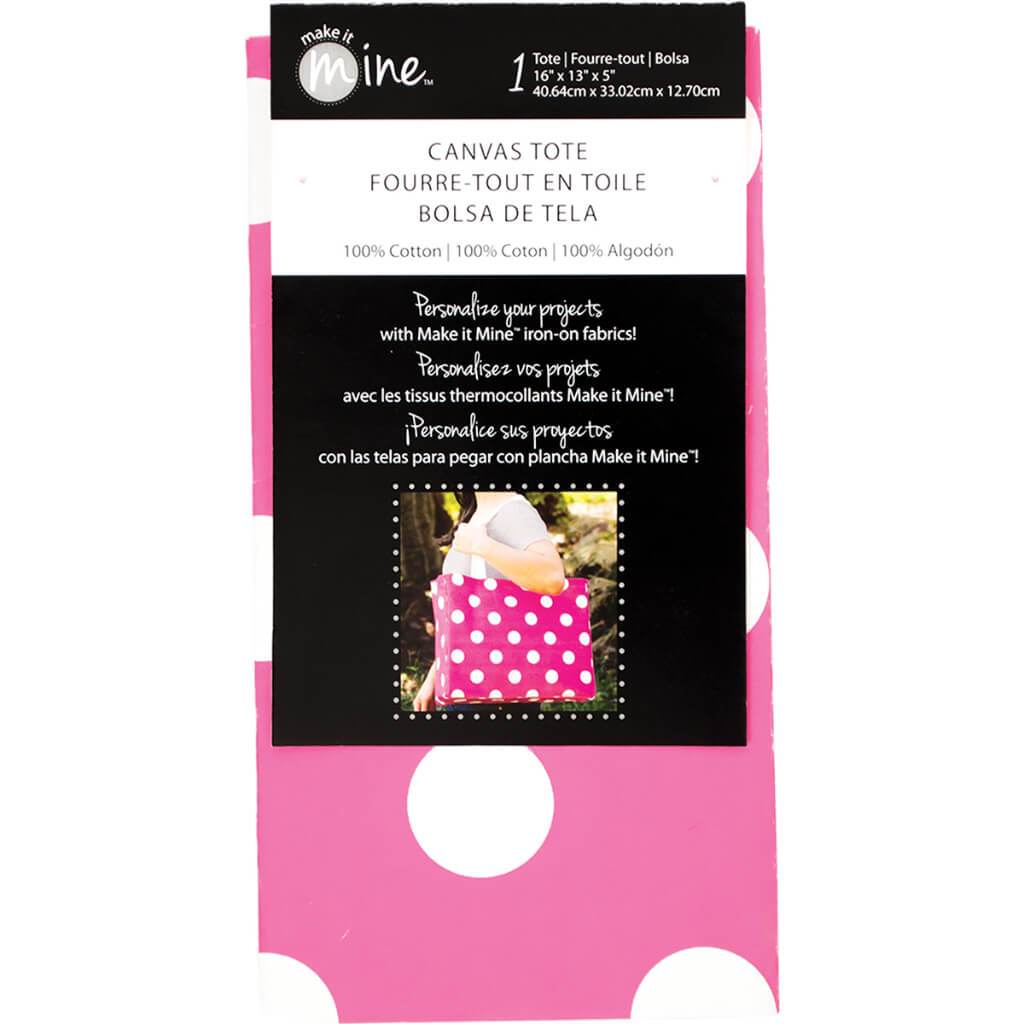 Canvas Tote Bag 16in x 13in x 5in 1/Pkg Pink Dot