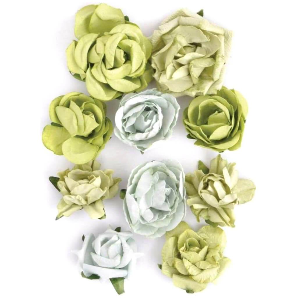 Kaisercraft Paper Blooms 10/Pkg Olive 1in-1.5in