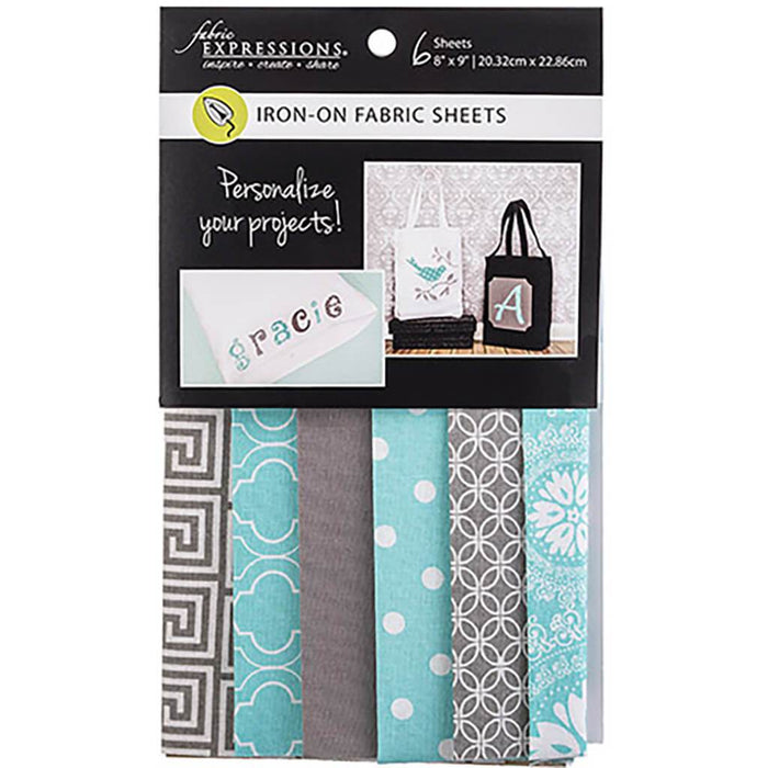 Fabric Editions Fusible Sheets 8in x 9in 6/Pkg Gray & Turquoise