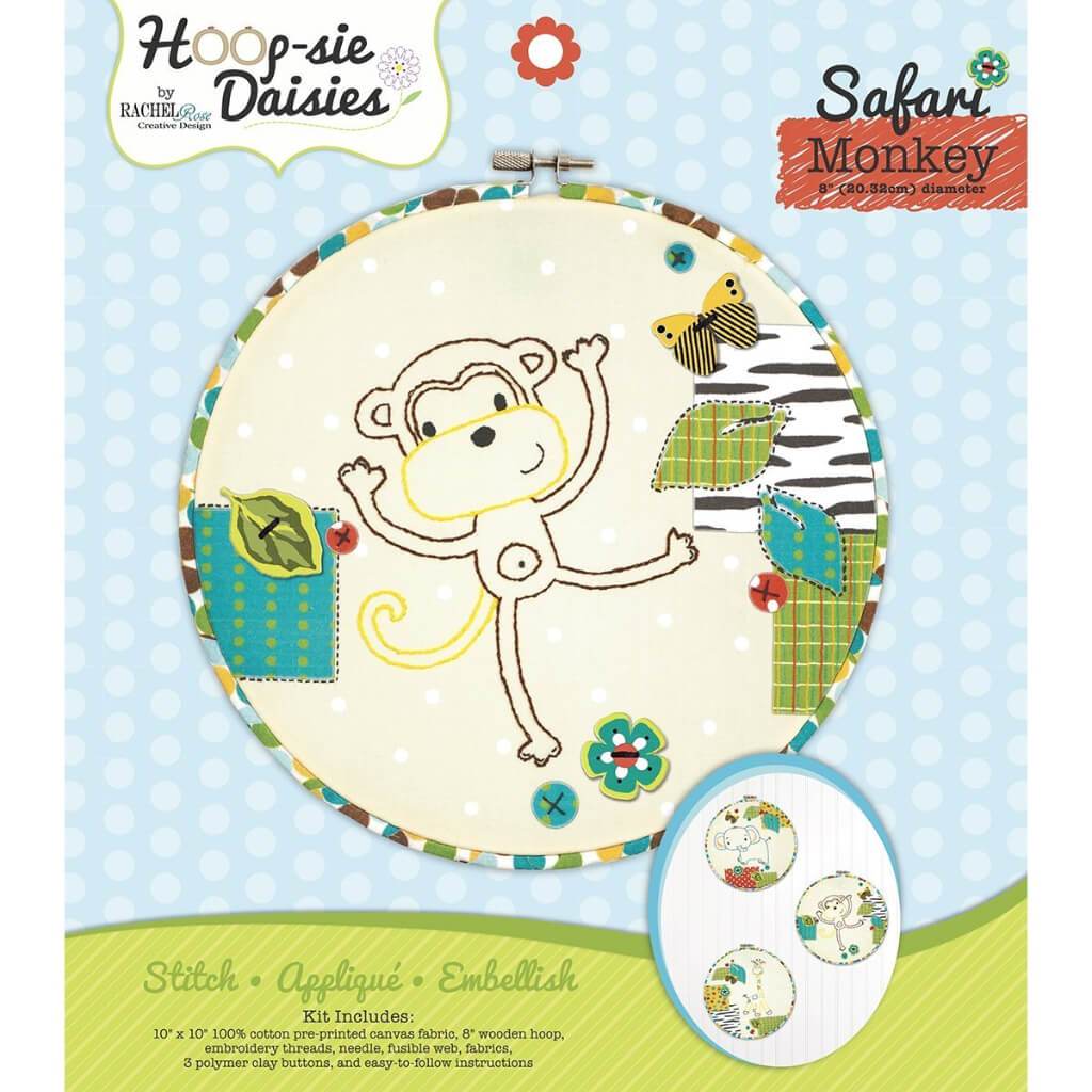 Monkey Hoop-sie Daisies Embroidery Kit 8.5in Round