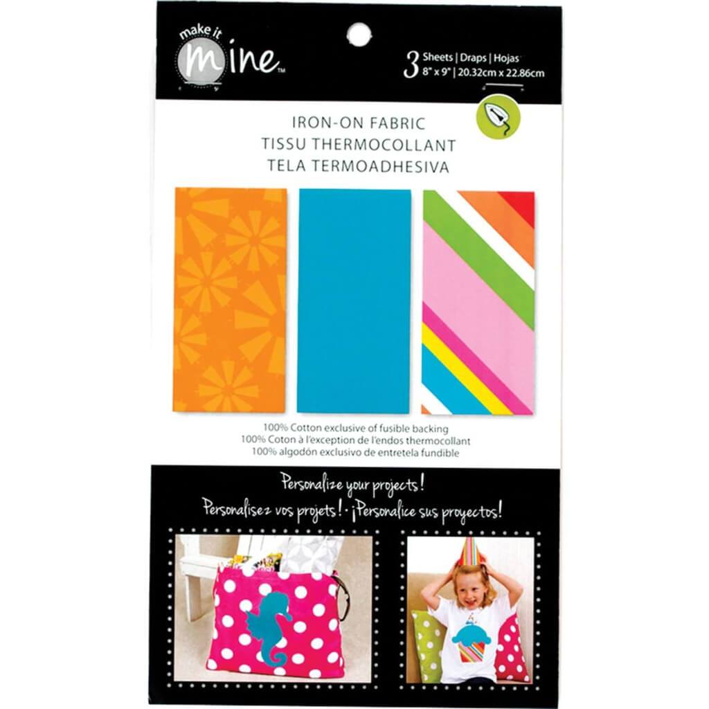 Iron-On Fabric Sheets 8in x 9in 3/Pkg Brights