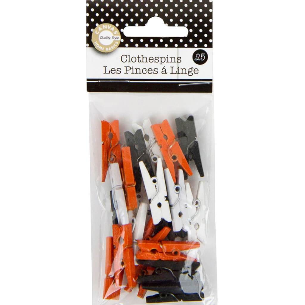 Mini Clothespins 1in 25/Pkg Halloween - Orange, White &amp; Black