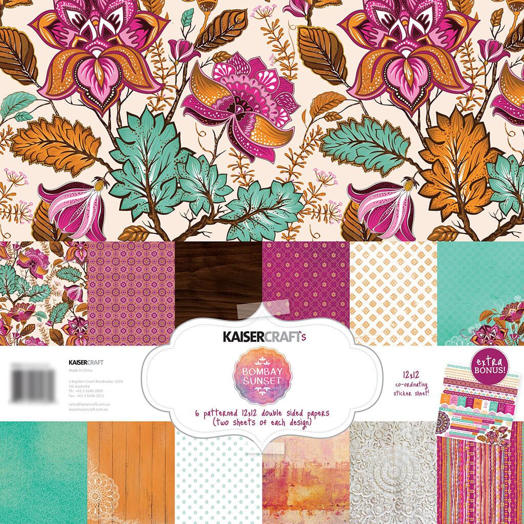 Kaisercraft Paper Pack 12in x 12in 12/Pkg Bombay Sunset