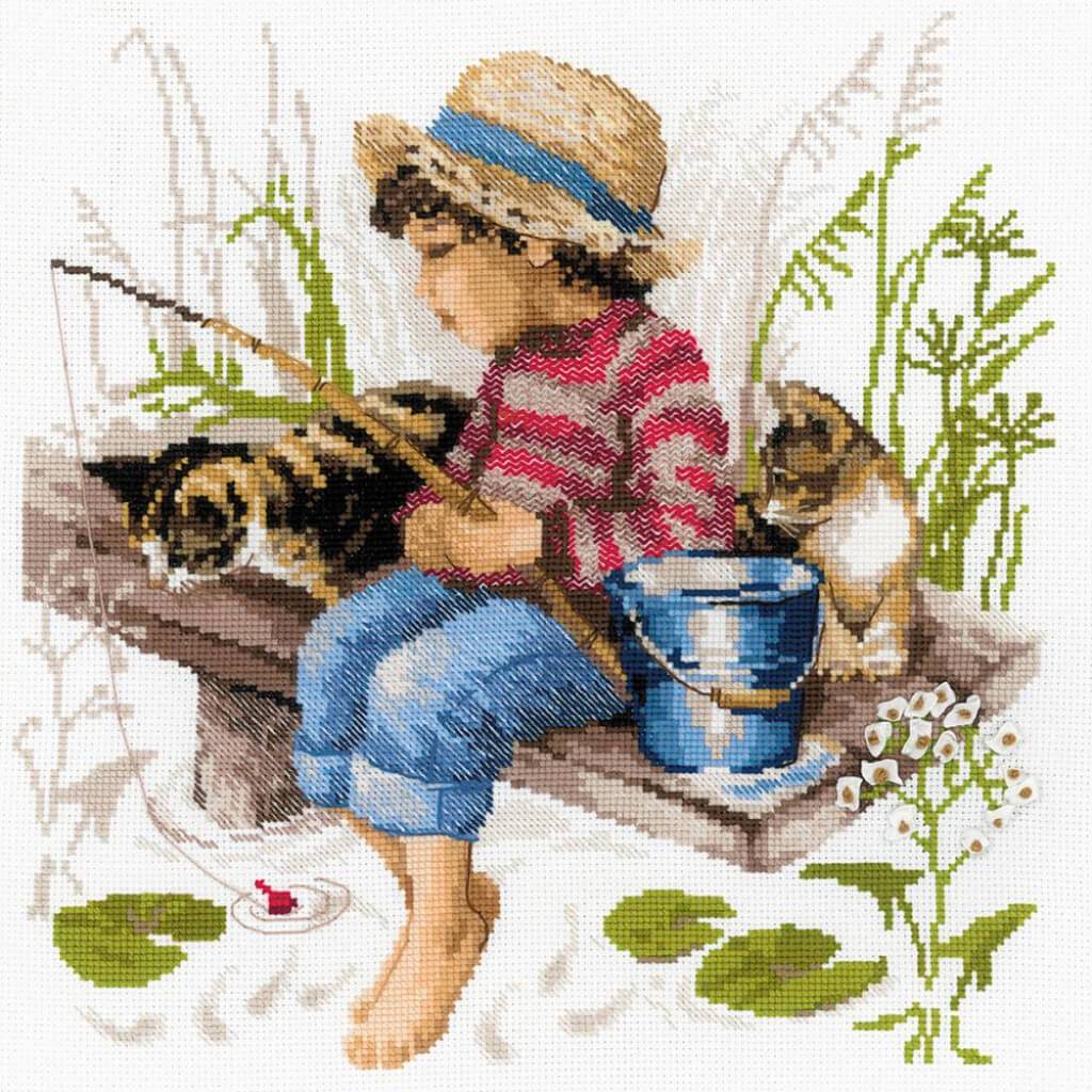 RIOLIS Counted Cross Stitch Kit 11.75in x 11.75in Let's Go Fishing 14 Count