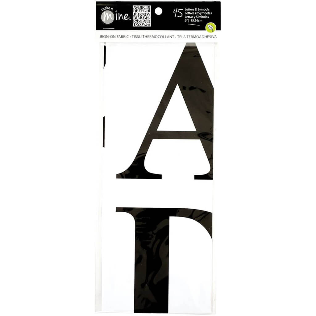 Alphabet Uppercase Iron-On Fabric Letters &amp; Symbols Black/White