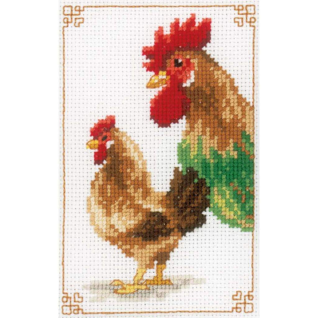 Vervaco Counted Cross Stitch Kit 3.25in x 4.75in 3/Pkg Chickens Mini On Aida (18 Count)