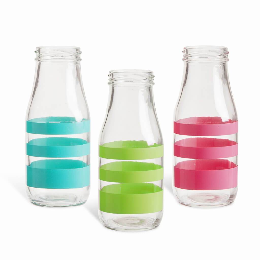 GLASS MILK BOTTLE STRIPE PINK 