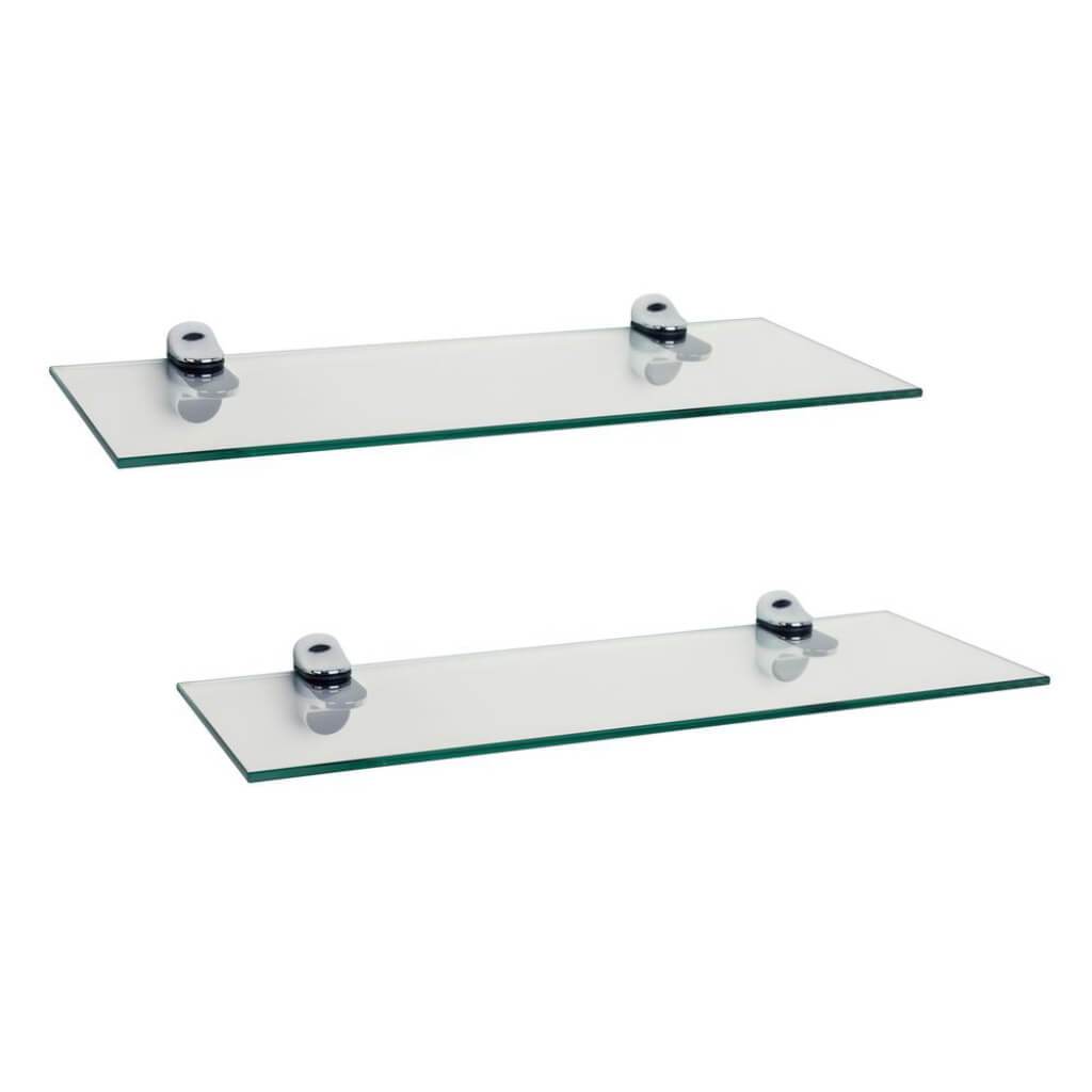 Clear Glass Floating Shelves With Chrome Brackets (Set Of 2) 