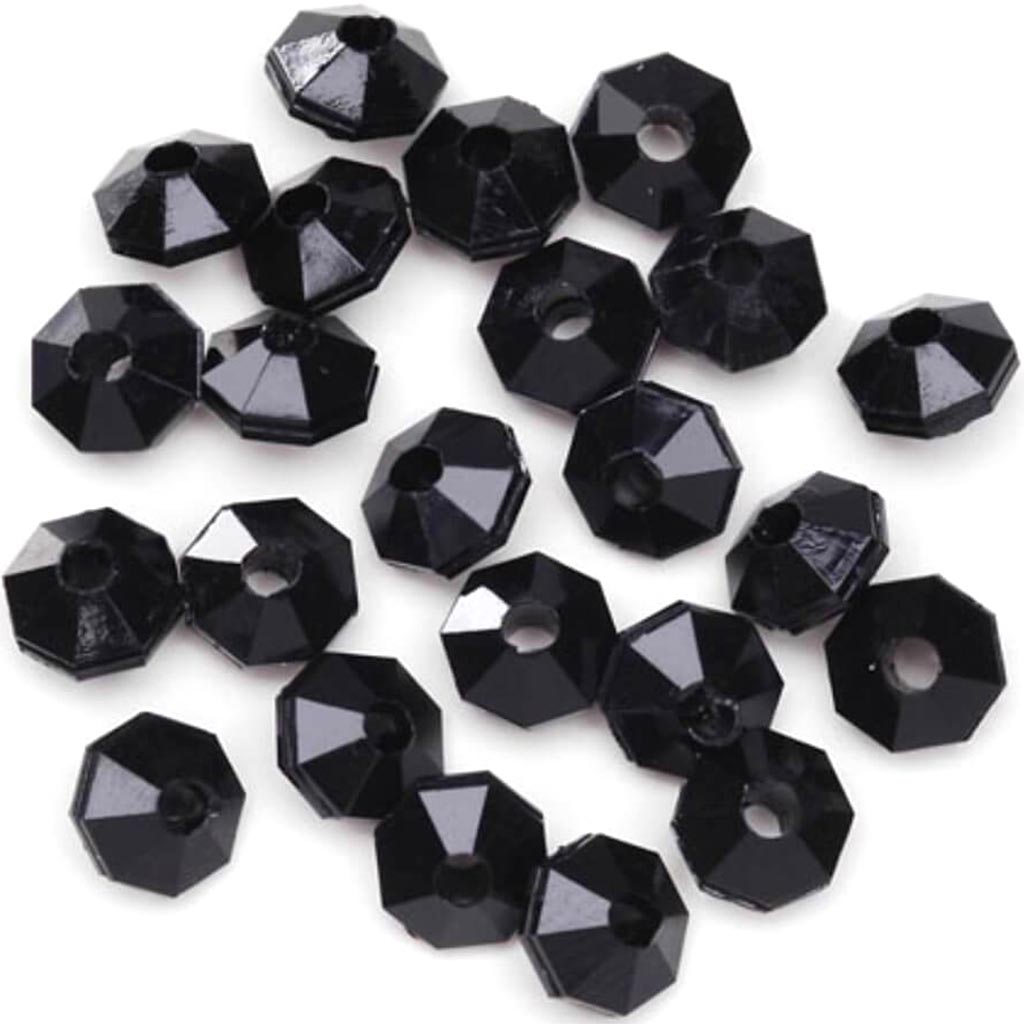 Plastic Beads Faceted Rondelle Opaque Black 6mm 144 pieces 