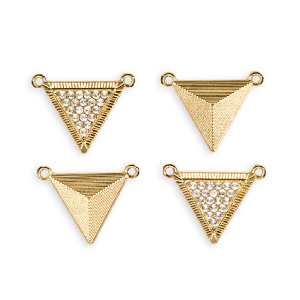 Triangle Connectors Gold and Rhinestones 