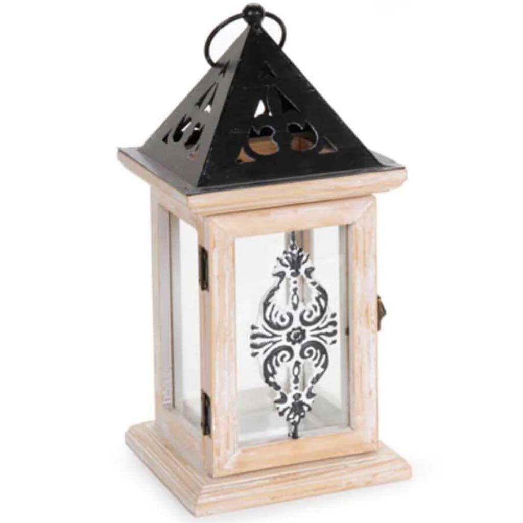 Wooden Lantern Natural with Brushed White 5.11 x 11.22 x 5.11 inches 